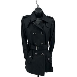 Calvin Klein Jacket WMNS SZ S Black Double Breasted Belted Button Front Designer